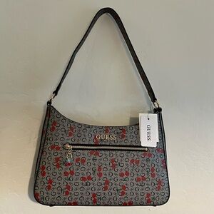 GUESS Gray & Red Cherry Print Valentine’s Day Women's Shoulder Bag w/ Cherry Zip